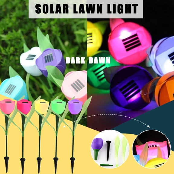 Yrmaups 3Pcs Solar Tulip Lights, Solar Powered LED Garden Lanterns, Outdoor Solar Lights for Yard Lawn and Patio Decor, Waterproof Solar Flower Lights