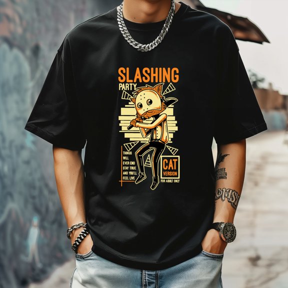 Men's T Shirt Round Neck Patterned Tee Summer New Sports Shirt Vintage Style Gift for Friends XS