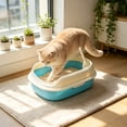 thumbnail image 5 of HOARBOEG Semi-Enclosed Cat Litter Box with Top Entry Lid and High Sides, Odor Control Covered Kitty Litter Pan with Scoop Filter for Anti Scatter, Indoor Cat Toilet Blue, 5 of 6