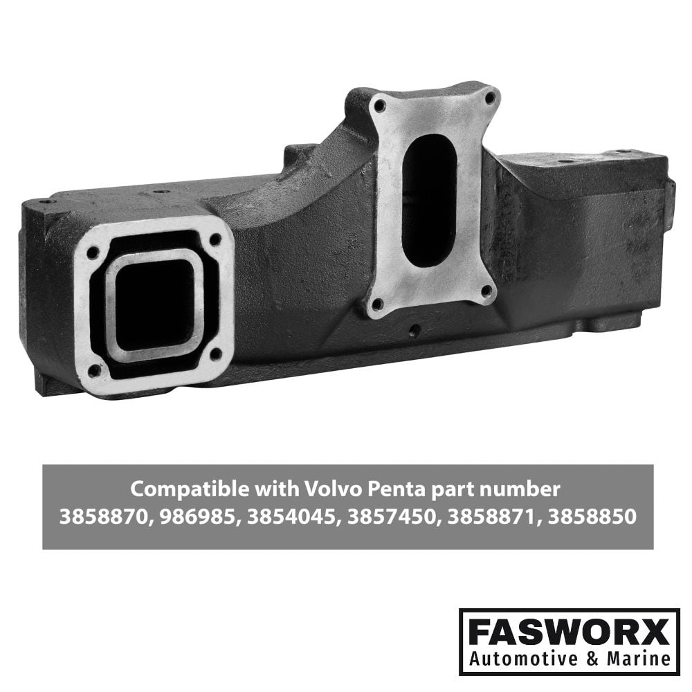 Volvo Penta Exhaust Intake Manifold with Gaskets and Bolts - Replaces 3858870 3854045, 3857450, 3858871, 3858850 OMC GM 986985 1992 to 2009 3.0L Engines - Exhaust Intake Manifold by FASWORX