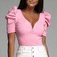 thumbnail image 2 of Sngxgn Women's Casual Short Sleeve T Shirts Ribbed V Neck Loose Fit Tee Summer Tunic Tops(Pink,M), 2 of 7