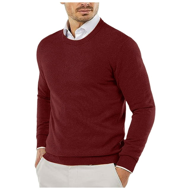 LUOGENLI Chandail pour Homme Masculin Automne et Hiver Lisse Confortable Léger Drapé Doux Agréable pour la Peau Texturé Coupe Ajustée Col Rond à Manches Longues Chandail pour Homme Chemise Rouge Taille TG