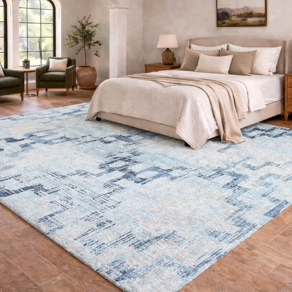 Addison Rugs Dream Shag Premium Machine Washable Transitional Tribal Blue Rectangle Rug, 10' x 14'