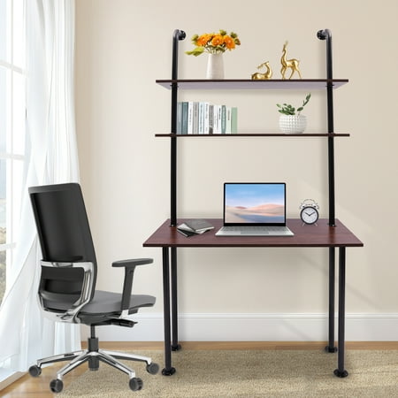 Large Wall Mounted Writing Table Working Computer Desk w/ Storage Bookshelf Shelf Organizer