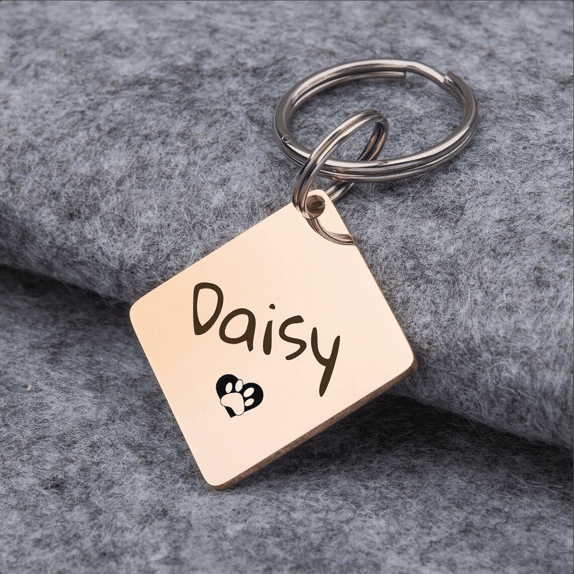 Anavia Stainless Steel Double Sided Diamond Name & Icon Engraved Dog & Cat ID Tag, Rose Gold, L