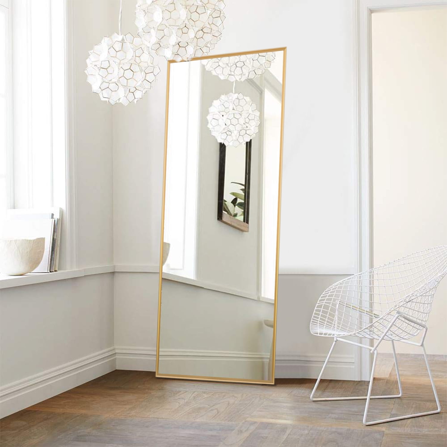 Full Length Standing Floor Mirror with Aluminum Alloy Thin Frame, Gold, 65" x 22"