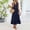 A407 Navy, variant on Women's Summer Sleeveless Midi Dress V-Neck Button Down High Waist Tiered Ruffle Hem with Pockets Casual Loose Fit Flowy Sun Dress For Vacation