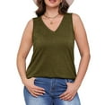 thumbnail image 6 of GERsome Women's Tank Tops Sleeveless V Neck Loose Fit Basic Tee Casual Solid Color Summer T-Shirt Curved Hem S-3XL, 6 of 8
