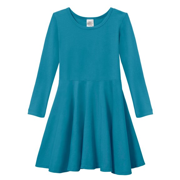Girls Soft Cotton Jersey Long Sleeve Twirly Dress | Teal
