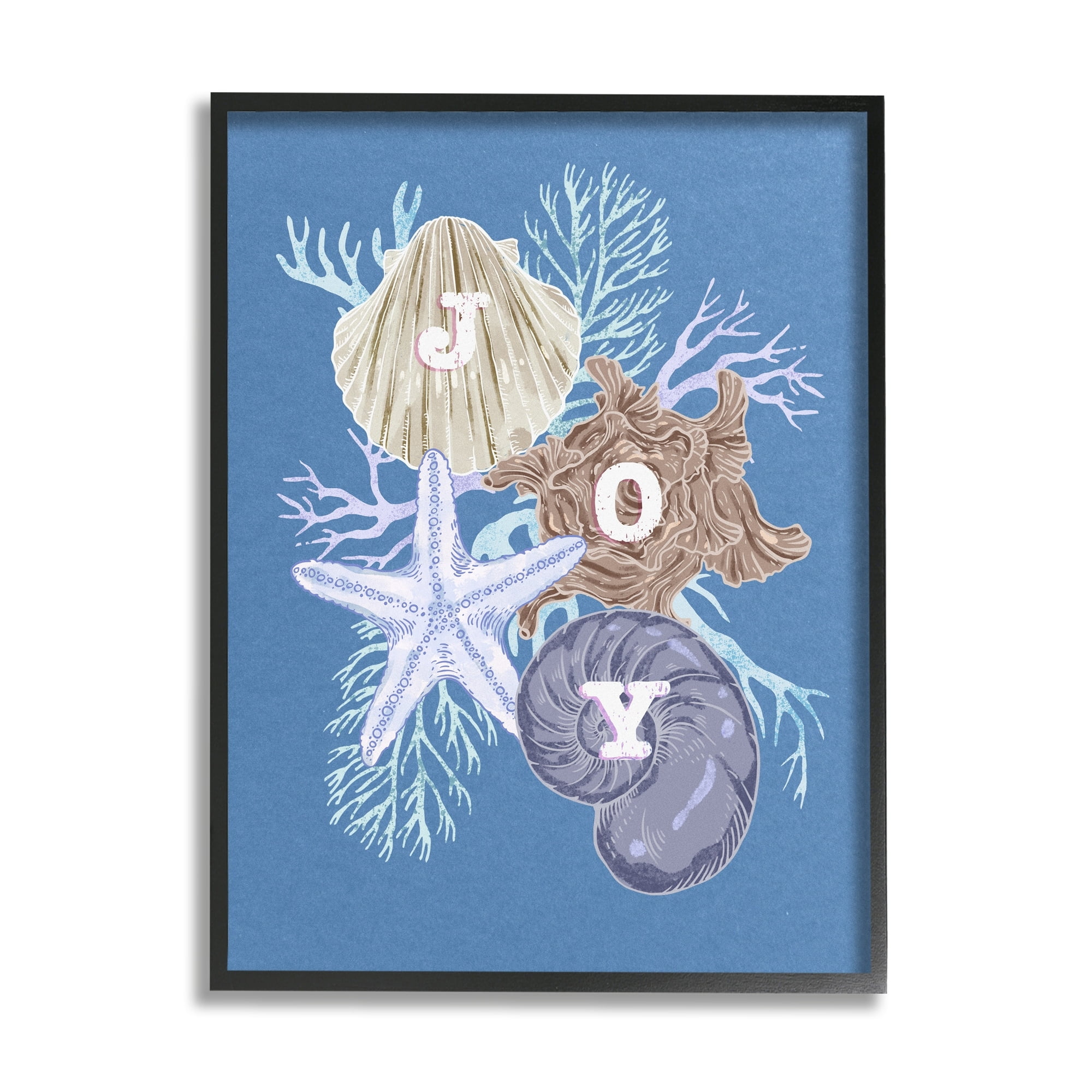 Stupell Industries Joy Nautical Holiday Seashells Holiday Painting White Framed Art Print Wall Art