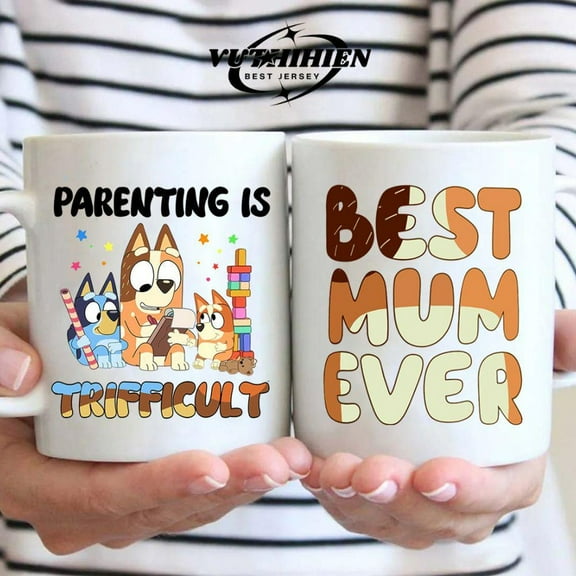 Parenting is Trifficult Bluey Mom Mug, Best Mom Ever Chilli Heeler Happy Mother's Day, Bluey Bingo Gift from Kid Coffee Mug 11oz