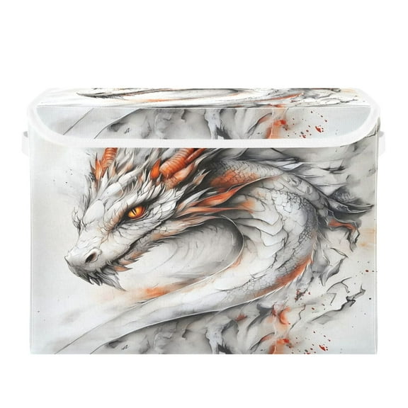 Storage Box With Lid 16.5x12.6x11.8In Foldable Stacked Household Storage Box Painting Dragon