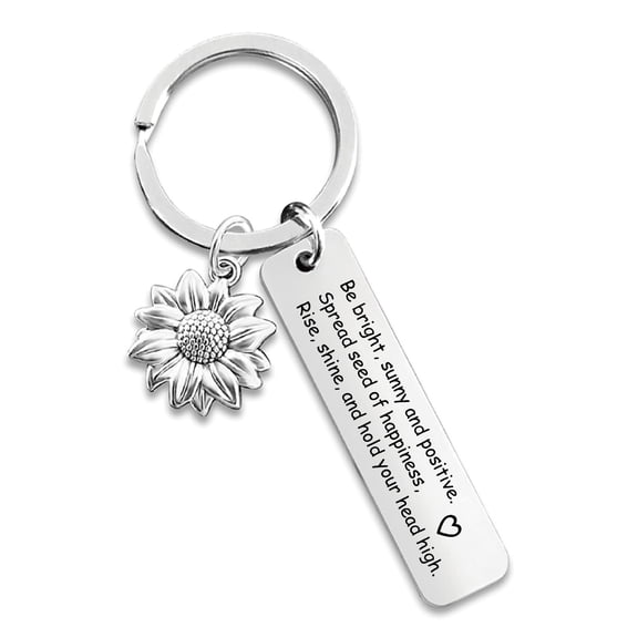 Metal Keyring with Sunflower Design Inspirational Gift for Best Friends and Sisters Personalized Engraving Keyring