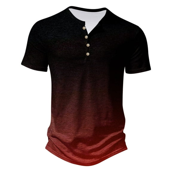 WREESH Men's Gradient Henley Shirts Casual Short Sleeve Top with Gradient Effect Visual for Any Outfit Black