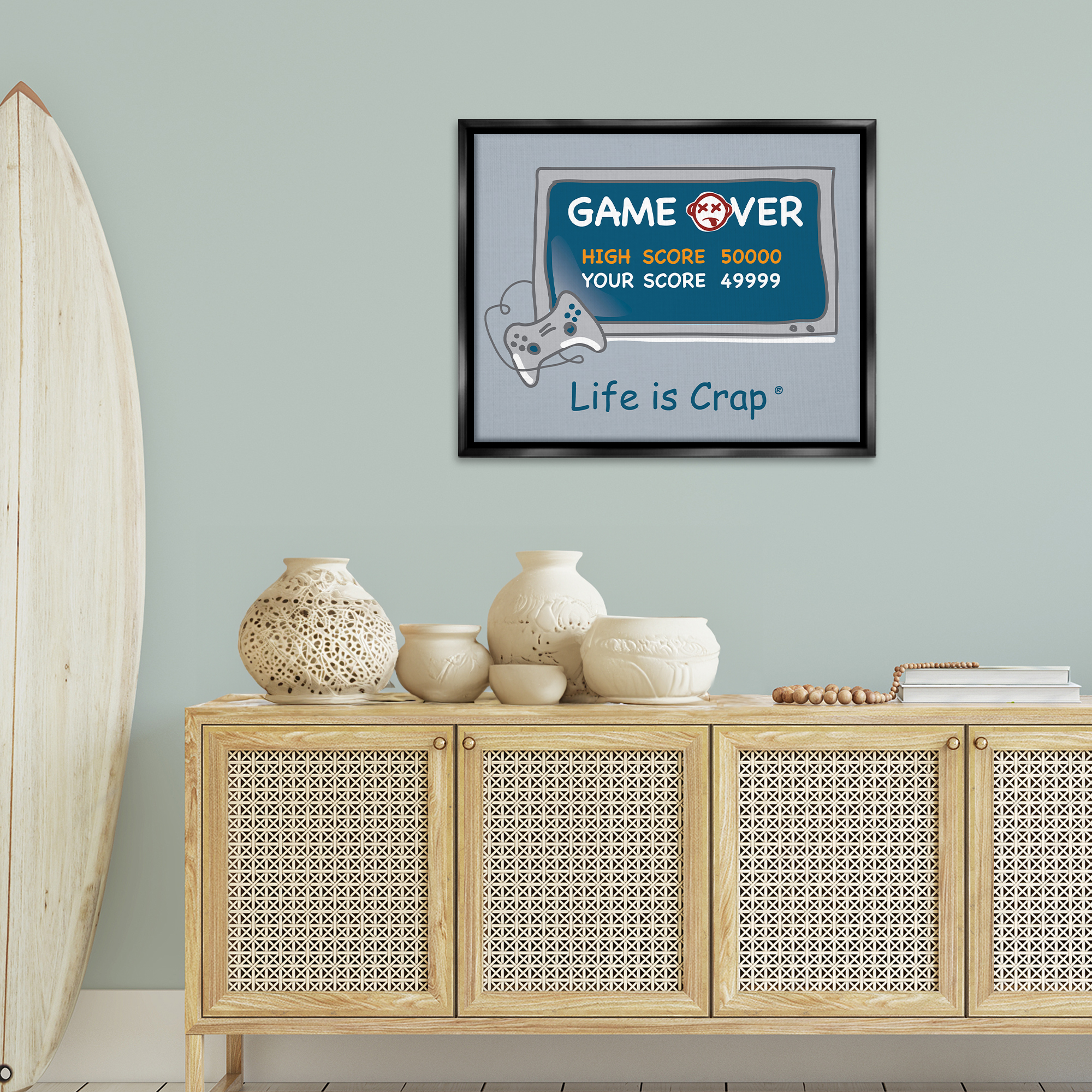 Stupell Industries Close Score Game Over Novelty & Humor Painting Black Floater Framed Canvas Art Print Wall Art, 31 x 25