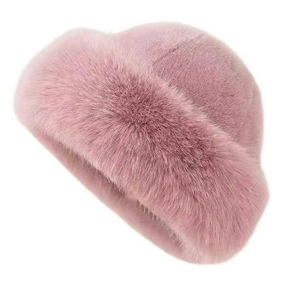 Faux Fur Hat for Women Cossack Russian Style Winter Hat Fuzzy Furry Warm Fluffy Bucket Hat