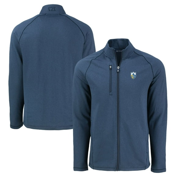 Men's Cutter & Buck  Heather Navy Los Angeles Chargers Peshastin Eco Fleece Recycled Raglan Tri-Blend Full-Zip Jacket