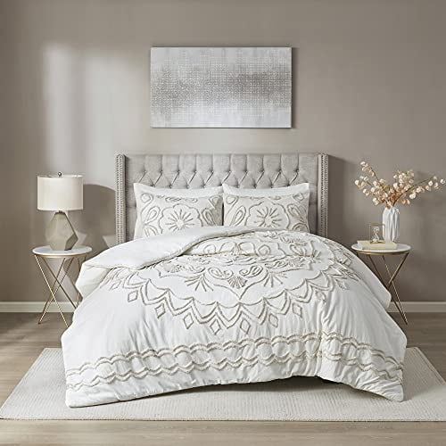 Madison Park Violette 100% Chenille Cotton Tufted Duvet - Boho Medallion Design, Modern Luxe All Season Comforter Cover Bed Set with Matching Shams, King/Cal King(104"x92"), Ivor