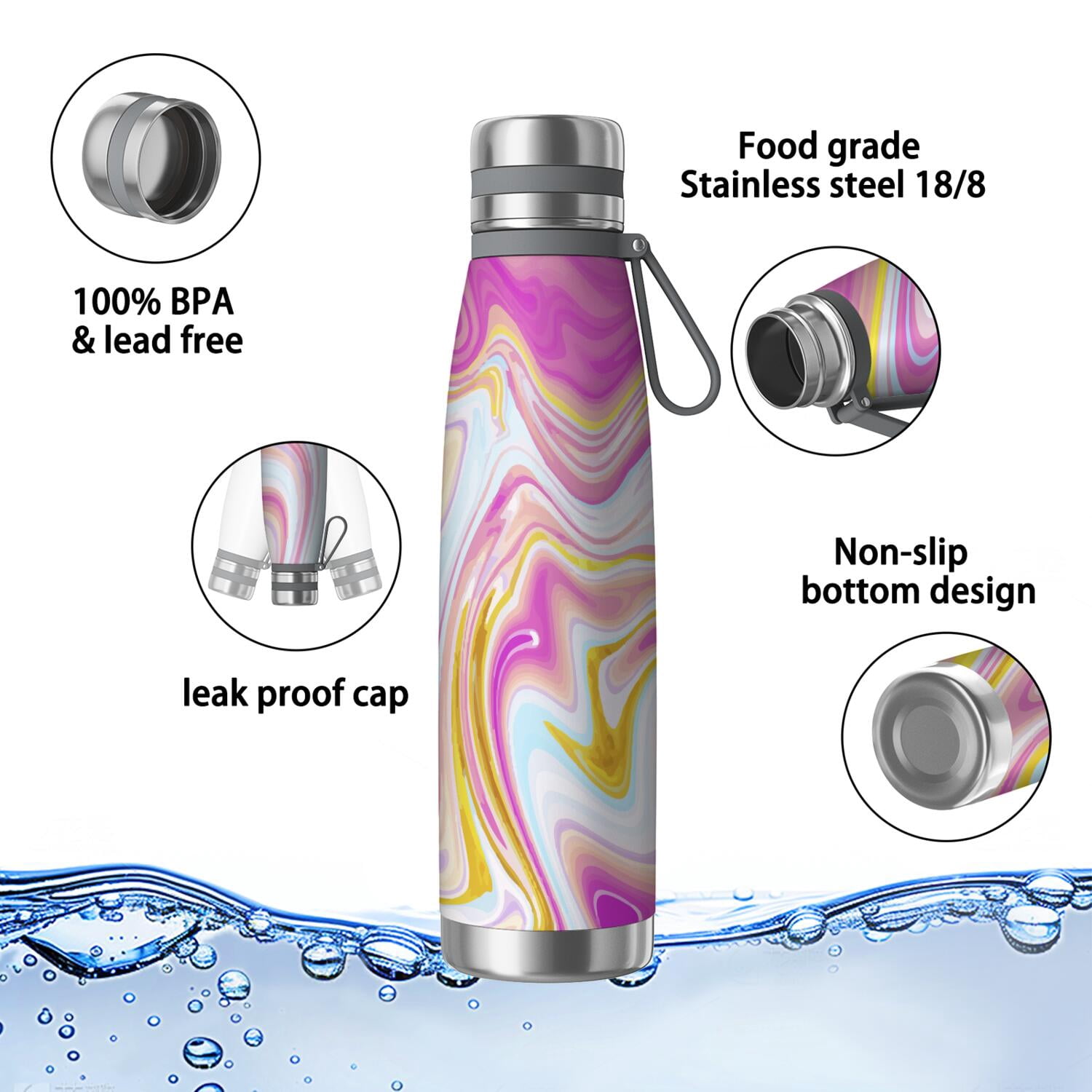 29oz Insulated Water Bottle with Tea Infuser, Stainless Steel Travel Mug, Liquid & Marble Print