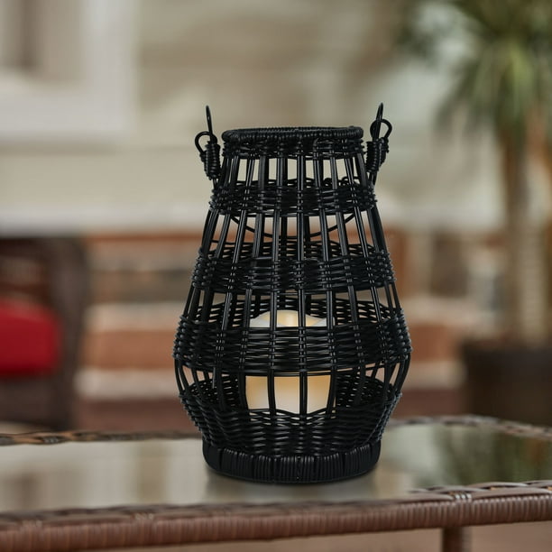 Better Homes & Gardens Decorative Black Rattan Battery Powered Outdoor Lantern with Removable