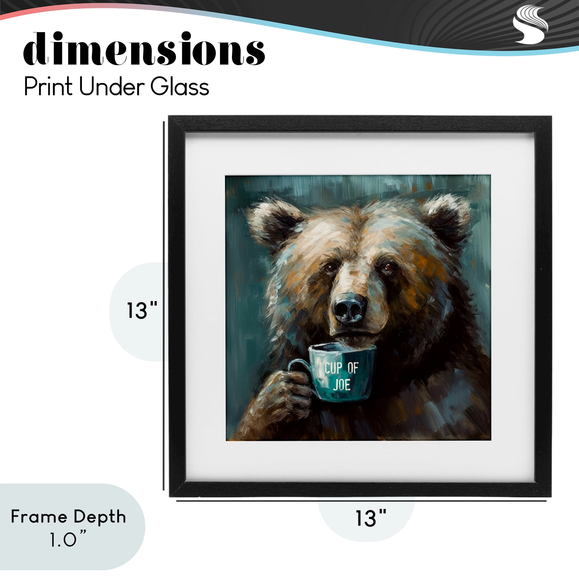 Stupell Industries Bear with Cup Of Joe Black Framed Print Under Glass, design by Tina LeCour