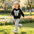 thumbnail image 2 of OYXSER Kids Girls Bow Graphic Crewneck Top and Bow Pattern Wide Leg Pants Set, Black 5 Years, 2 of 9