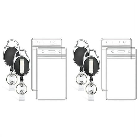 4 Pack ID Badge Holder with Retractable Badge Reel Clear Vertical ID Card Holder with Heavy Duty Carabiner Badge Reel