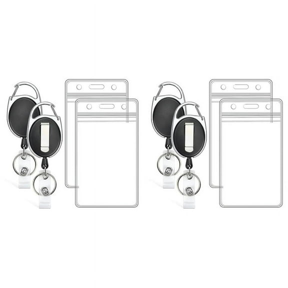 4 Pack ID Badge Holder with Retractable Badge Reel Clear Vertical ID Card Holder with Heavy Duty Carabiner Badge Reel