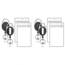 4 Pack ID Badge Holder with Retractable Badge Reel Clear Vertical ID Card Holder with Heavy Duty Carabiner Badge Reel