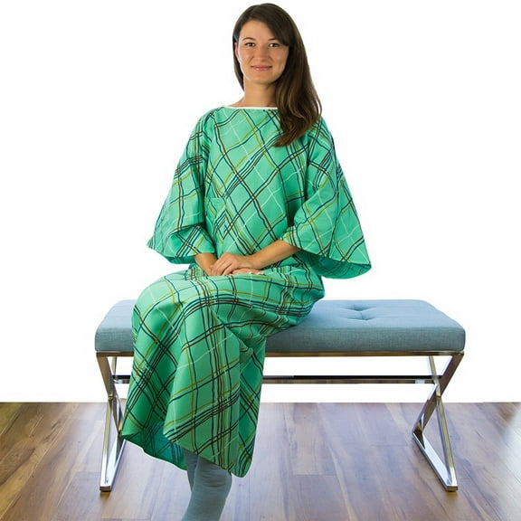 New IV Hospital Grade Patient Gown with Telemetry Pocket - Green - 1 Pack