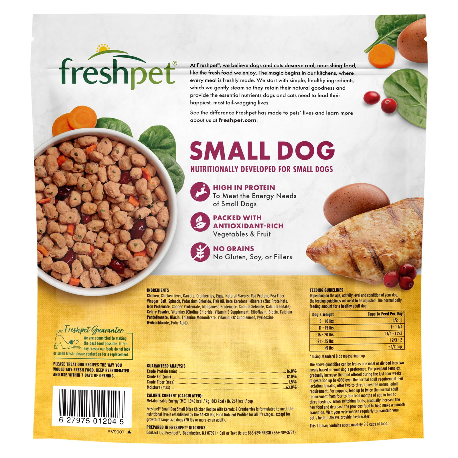 (4 pack) Freshpet Fresh Dog Food, Small Dog Chicken Recipe, Small Bites Freshly Roasted Meals, 1 lb.