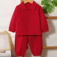 thumbnail image 6 of Quealent Toddler Boy Clothes Baby Outfits Fall Winter Long Sleeve Button Down Sweatshirt + Casual Pants 2pcs 18 Months - 5T (Red, 18-24 Months), 6 of 8
