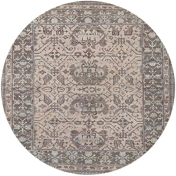 Ahgly Company Indoor Round Mid-Century Modern Sandstone Brown Oriental Area Rugs, 5' Round