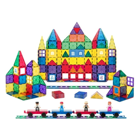 Best Choice Products 250-Piece Kids STEM 3D Magnetic Building Block Tile Toy Play Set w/ 4 Figures, Railroad