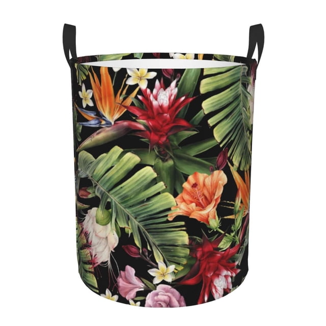 Balery Watercolor Tropical Flowers Cesta de ropa redonda con asas, impermeable, independiente, para ropa, juguetes, dormitorio y familia-Medium