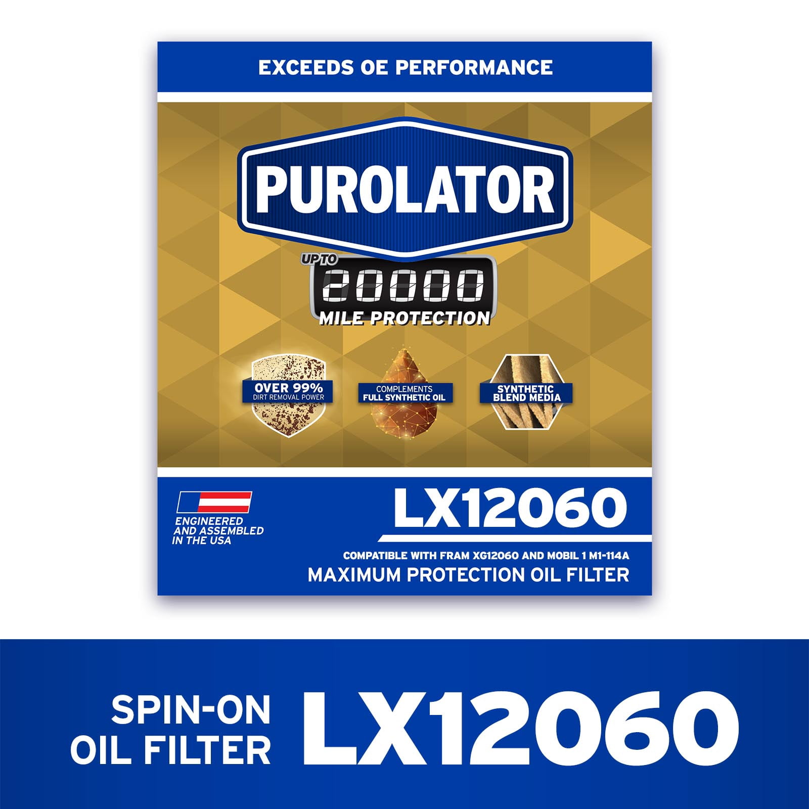 Purolator LX12060 Purolator 20K Oil Filter with 20,000 Mile Protection for Select Buick, Cadillac, GMC, Ford and more
