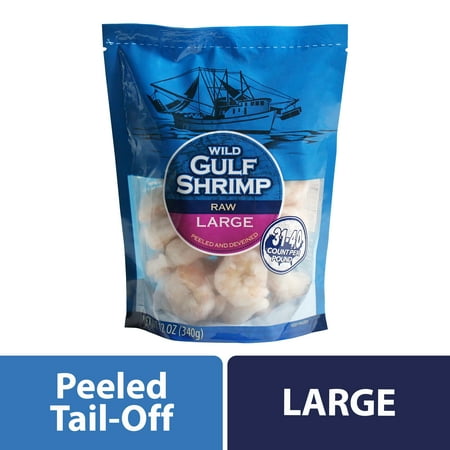 Frozen Wild Gulf Large Raw Shrimp, Peeled and Deveined, 12 oz Bag