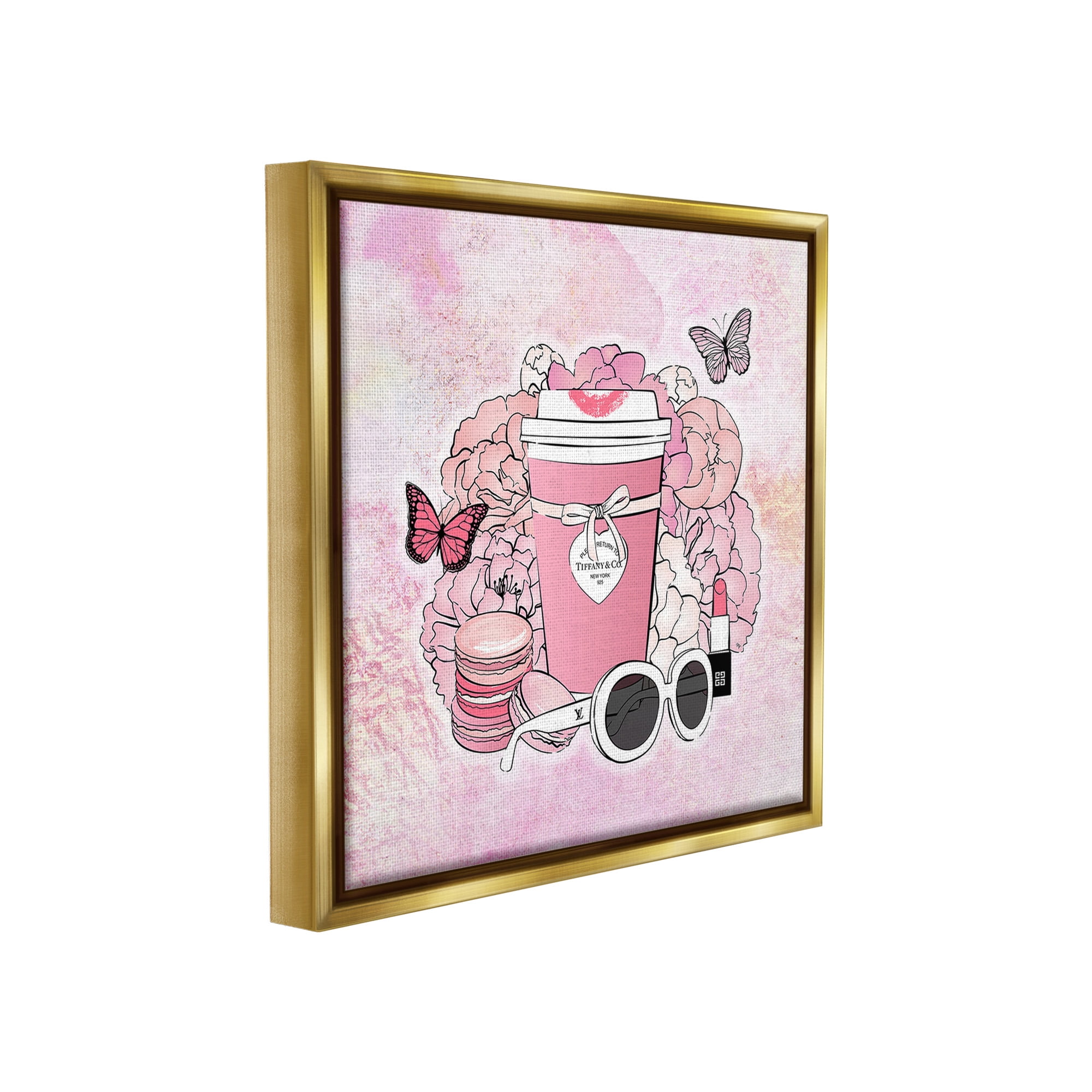 Stupell Industries Stylish Coffee & Flowers Food & Beverage Painting Gold Floater Framed Canvas Art Print Wall Art, 25 x 25