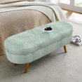 thumbnail image 3 of Xukmct Upholstered Storage Bench with Wood Legs, Oval Storage Ottoman for Living Room, Bedroom, Cyan, 3 of 10