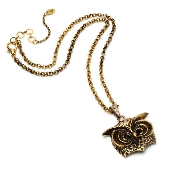 Amrita Singh Antique Gold-tone Brass Owl Eye Pendant Necklace with Crystal Detailing