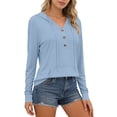 thumbnail image 5 of Womens Long Sleeve V Neck Henley Shirts Hooded Pullover with Thumb Holes, Summer Casual Athletic Running Hiking Tops Quick Dry Workout Clothes with Kangaroo Pocket, 5 of 8