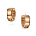 thumbnail image 2 of Bling Jewelry Unisex Simple Basic Polished Round Huggies Mini Hoop Earrings Rose Gold Stainless Steel, 2 of 7