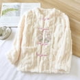 thumbnail image 2 of cfhntfmh Womens Warm Winter Coat with Pockets Pullover Sleepwear Fuzzy Fleece Jacket Long Sleeve Soft Plush Pajama Tops（Beige,Medium), 2 of 7