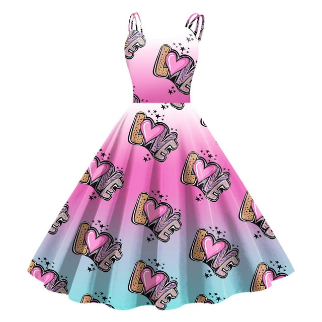 WILLBEST Robe de Soirée Formelle Sans Manches Longueur Genou Rétro Ligne A Évasée pour Femmes Saint-Valentin