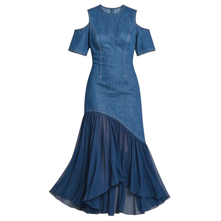 denim sheer dress XIAOCHA Summer for Women Cold Shoulder High Neck Vintage Evening Maxi Dresses RS25 Which suit color will COLOR:BABY PINK Each Garment Is Unique