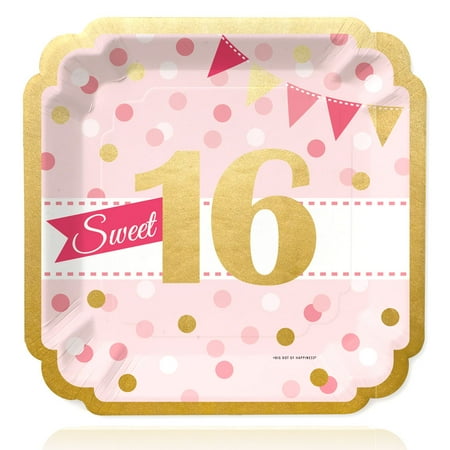 Sweet 16 with Gold Foil - 16th Birthday Party Dinner Plates (16 (Best Sweet 16 Party Themes)