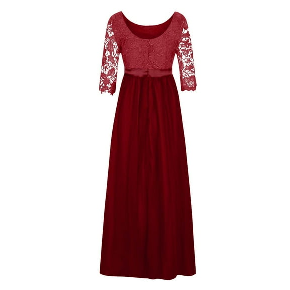 LEAVINGSUO Maxi Dresses for Women Women's formal Wedding Bridesmaid Long Evening Party Prom Ball Gown Cocktail Dress Dress Wine XXXL