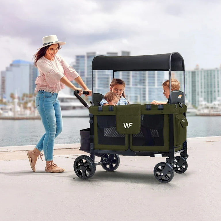 WonderFold W4 4 Seater Quad Stroller Wagon, Stylish All Terrain