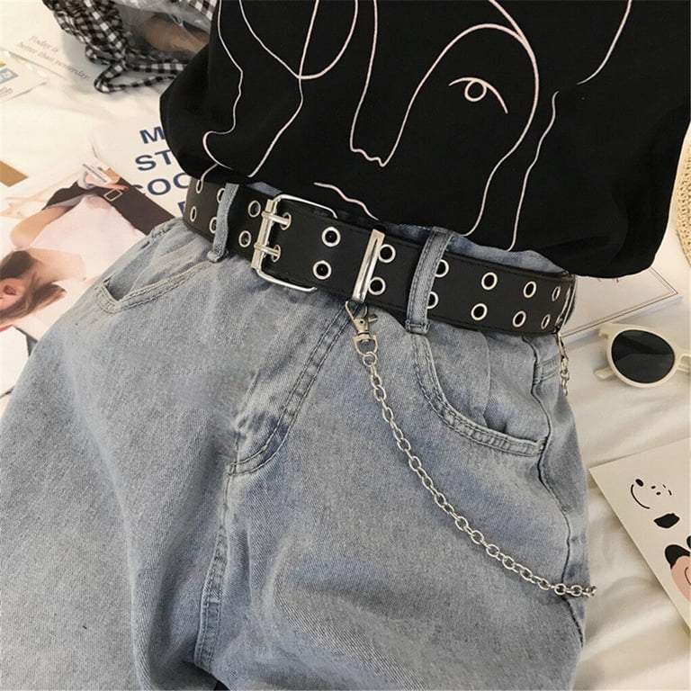New Punk Style Women belt PU Leather Double Hole Pin Buckle  display picture 3