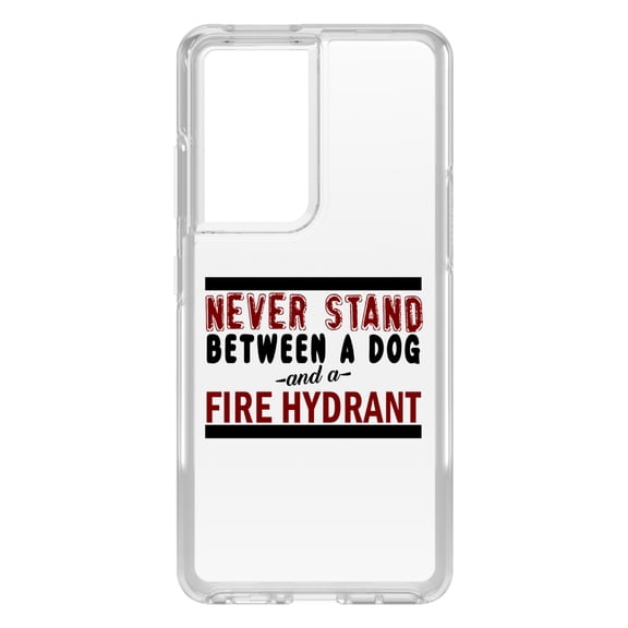 DistinctInk Clear Shockproof Hybrid Case for Galaxy S21 ULTRA 5G (6.8" Screen) - TPU Bumper Acrylic Back Tempered Glass Screen Protector - Never Stand Between Dog & Fire Hydrant